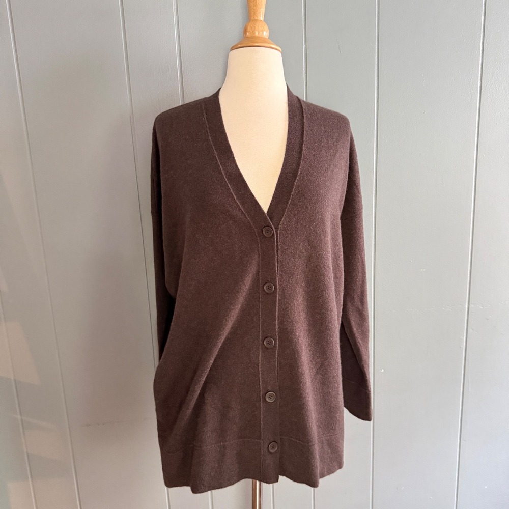 J Jill Relaxed 100% Cashmere V Neck Cardigan S Mocha Brown Sample Oversized Lux